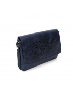 Синяя кожаная сумочка кошелёк «Колибри» Растение