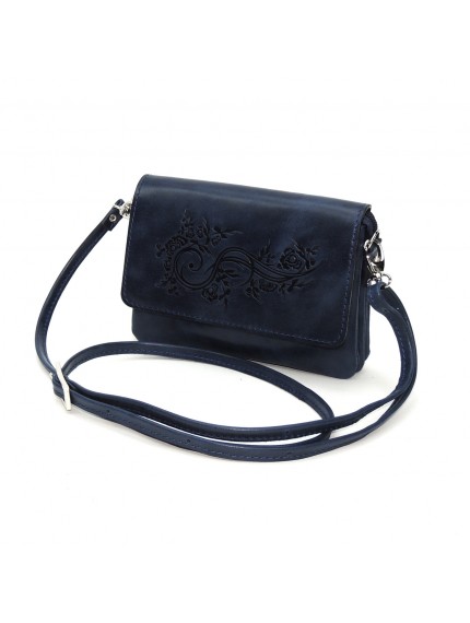 Синяя кожаная сумочка кошелёк «Колибри» Растение