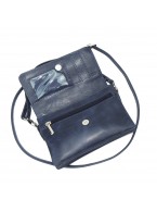 Синяя кожаная сумочка кошелёк «Колибри» Птица