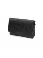 Черная кожаная сумочка кошелёк «Агата» Растение