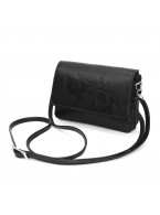 Черная кожаная сумочка кошелёк «Агата» Птица