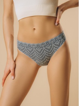 Женские кружевные стринги серые Indefini 1263LDS