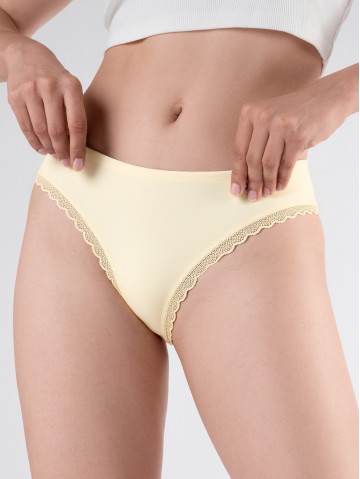 Хлопковые светло-желтые стринги Indefini 1268LDS