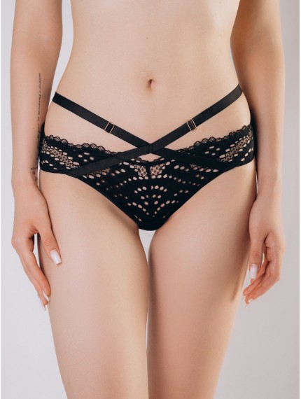 Женские черные кружевные трусы со стрепами 1157WUV
