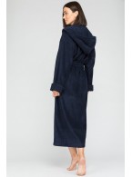 Женский махровый халат с капюшоном Sport&Style (Е 903) тёмно-синий