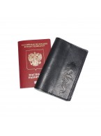 Обложка для паспорта кожаная Черный, Дракон
