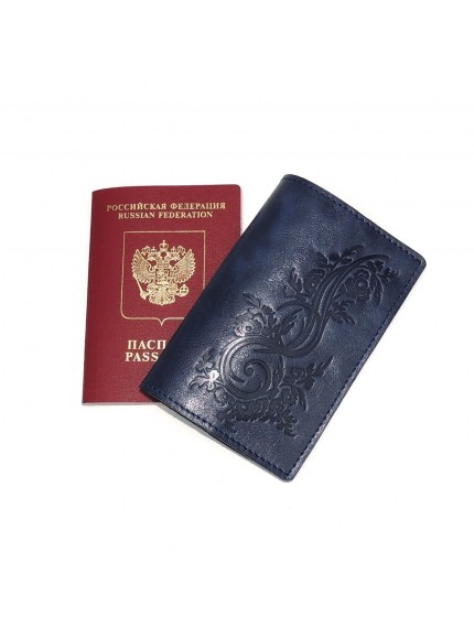 Обложка для паспорта кожаная Синий, Растение