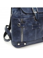 Синий кожаный рюкзак «Моник» Никель (серебрянный цвет)