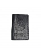 Обложка для паспорта кожаная Черный, Лев