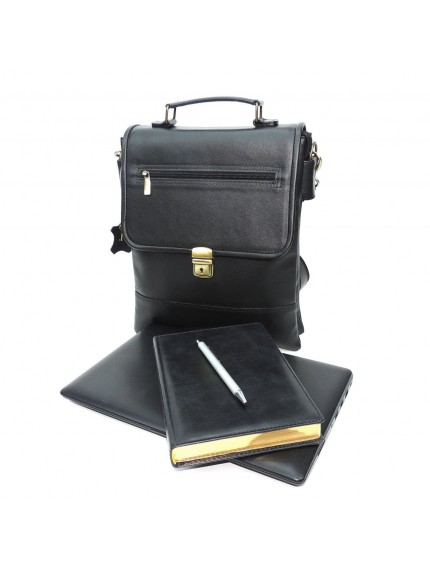 Черная мужская кожаная сумка-планшет «Констант»