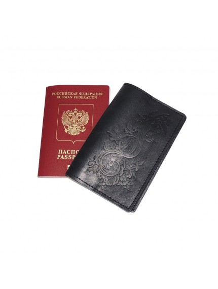 Обложка для паспорта кожаная Черный, Растение