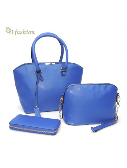 Комплект женский DDA: сумка, клатч, кошелек из искусственной сафьяновой экокожи Синий
