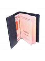 Обложка для паспорта синяя кожаная Без тиснения